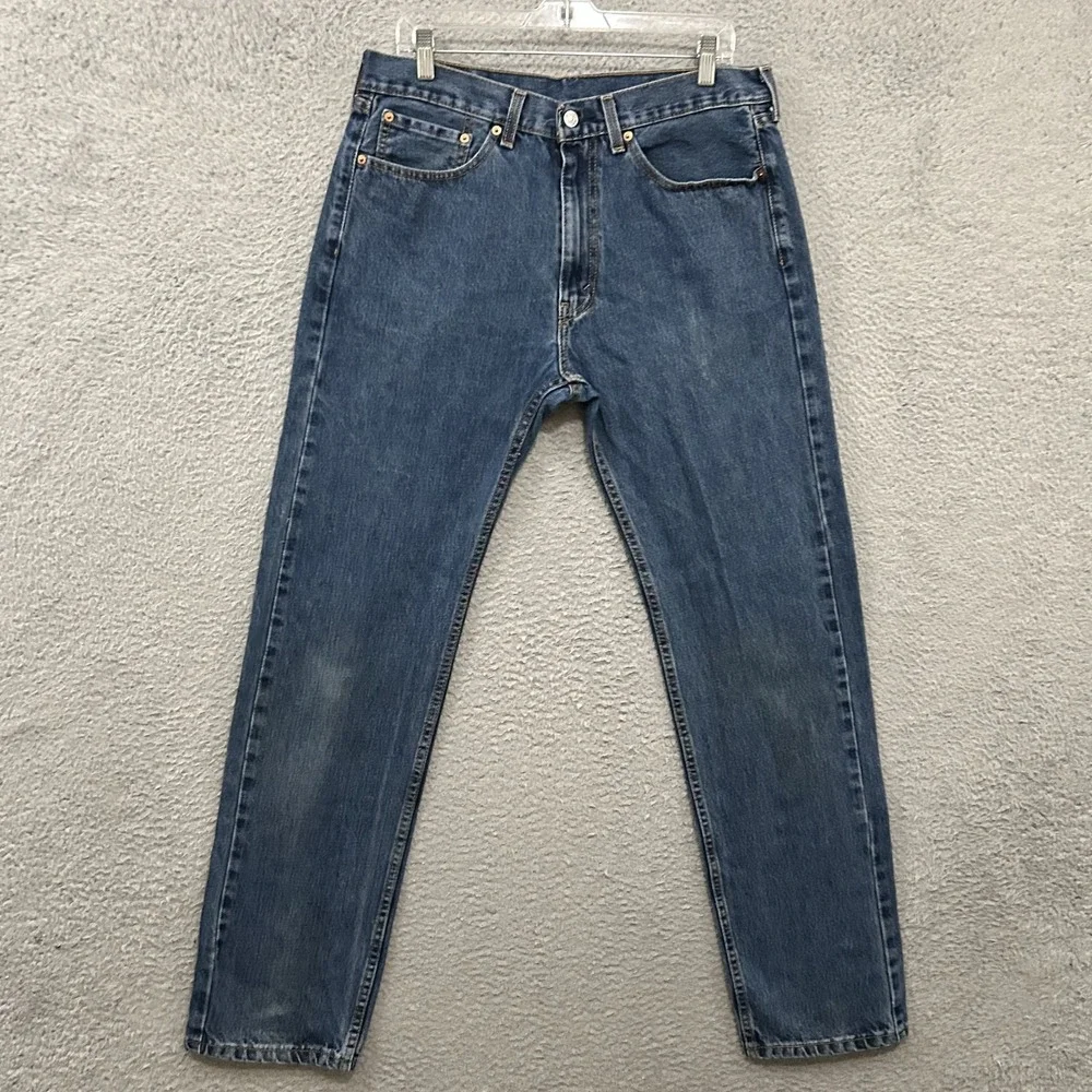 Levis Jeans Mens 34x34 Blue Denim 505 Straight American Work Wear Medium Wash